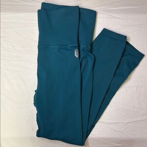 Blue High-Waist Textured Leggings
